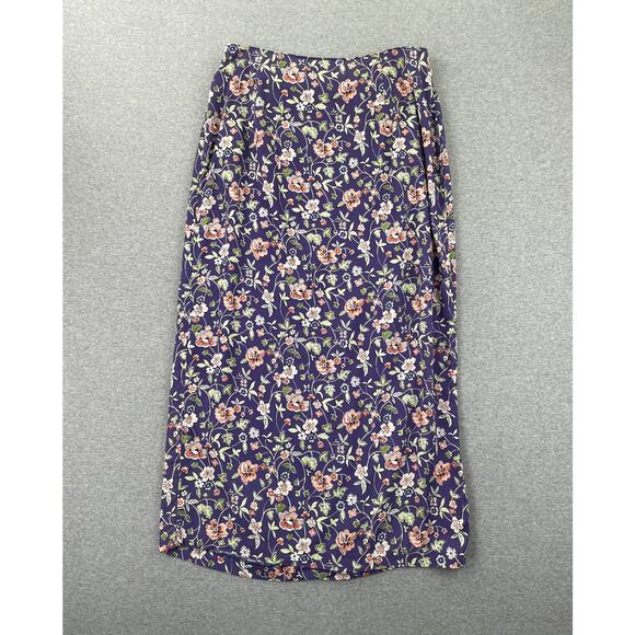 90s VTG Paul Harris Design Floral Maxi Skirt Size L Purple Wrap Front Fairycore - Picture 2 of 16